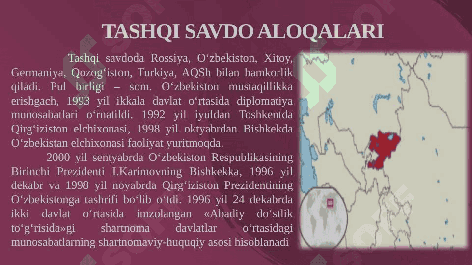 Markaziy osiyo respublikalarining milliy istiqlol yo’li.Mustaqillik yillarida iqtisodiy madaniy va ma’naviy taraqqiyoti T.pptx 6