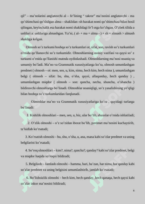 Boshqa turkum sòzlarning olmoshga kòchishi  (pronominalizatsiya) 6