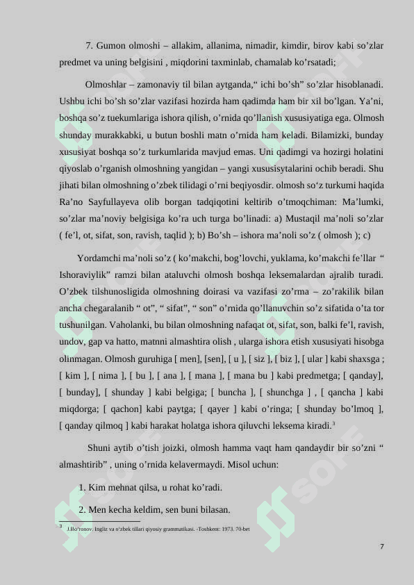 Boshqa turkum sòzlarning olmoshga kòchishi  (pronominalizatsiya) 7