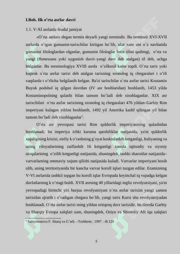 O’RTA ASRLAR TARIXINI DAVRLASHTIRISH 5
