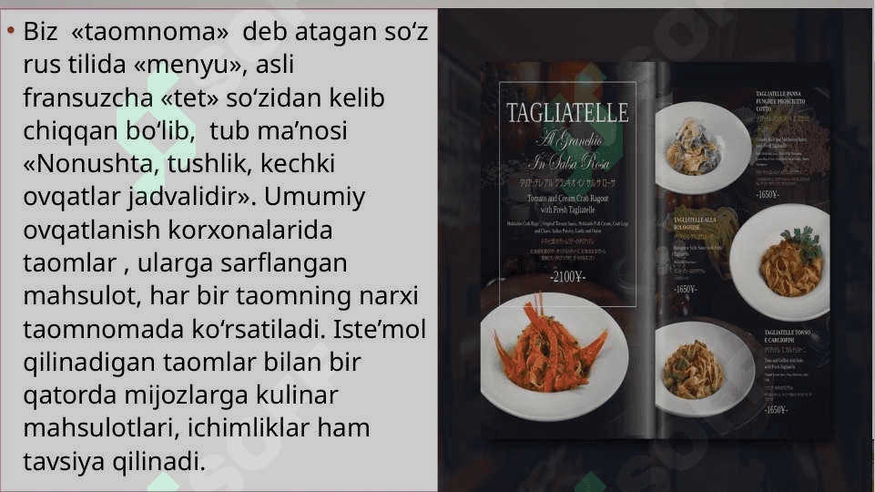 Restoranda taomnoma va uni tuzish tartibi 3