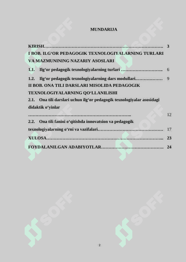 Ilgʻor pedagogik texnologiyalarning turlari va mazmuni. Ona tili darslari misolida 2