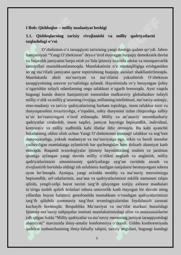 Mamlakatimizdagi qishloqlar va ularning madaniy hayotimizdagi o’rni 5