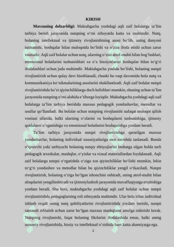 MAKTABGACHA YOSHDAGI AQLI ZAIF BOLALARGA TA'LIM TARBIYA BERISH JARAYONIDA NUTQDAN FOYDALANISH 2