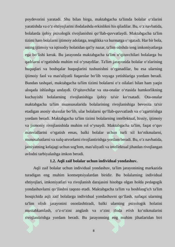 MAKTABGACHA YOSHDAGI AQLI ZAIF BOLALARGA TA'LIM TARBIYA BERISH JARAYONIDA NUTQDAN FOYDALANISH 7
