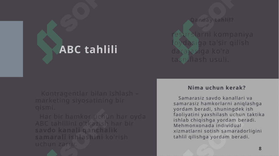 Mehmonxonada ko’rsatiladigan xizmatlar sotish hajmining tahlili 8
