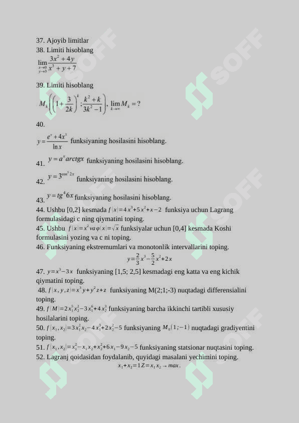 Matematika yakuni savollar 2