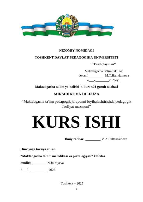 Maktabgacha ta'lim pedagogik jarayonni loyihalashtirishda pedagogik faoliyat mazmuni