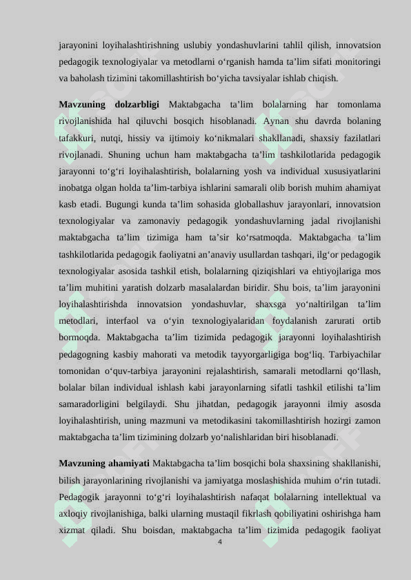 Maktabgacha ta'lim pedagogik jarayonni loyihalashtirishda pedagogik faoliyat mazmuni 4