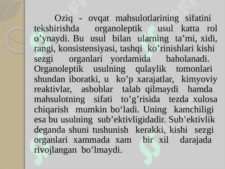 OZIQ-OVQAT MAHSULOTLARINI SIFATINI NAZORAT QILISH 3