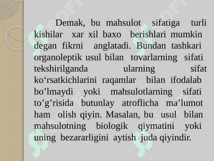OZIQ-OVQAT MAHSULOTLARINI SIFATINI NAZORAT QILISH 4