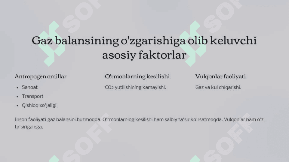 Atmosfera gaz balansining o'zgarishi va uning oqibatlari 3
