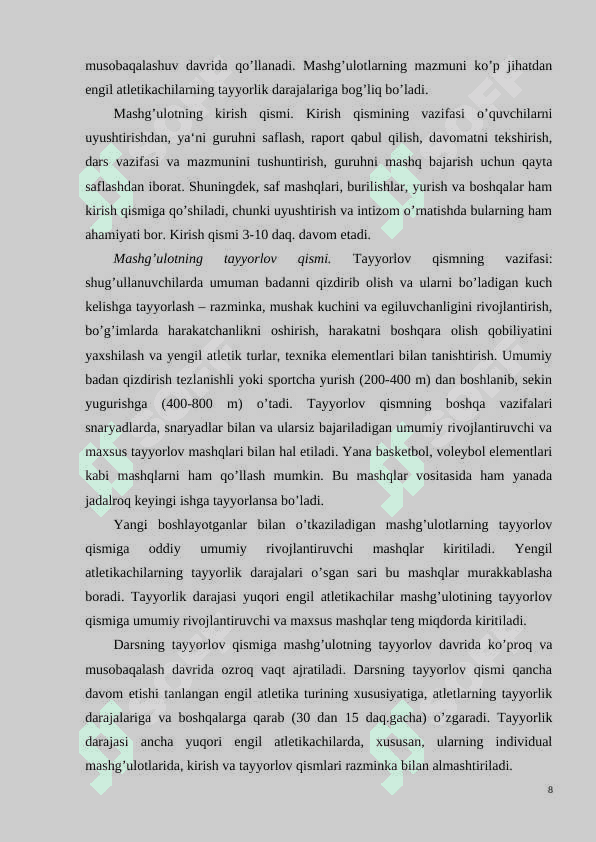 Yengil atletika dars va mashg’ulot jarayonidapedagogik nazorat usullari 7