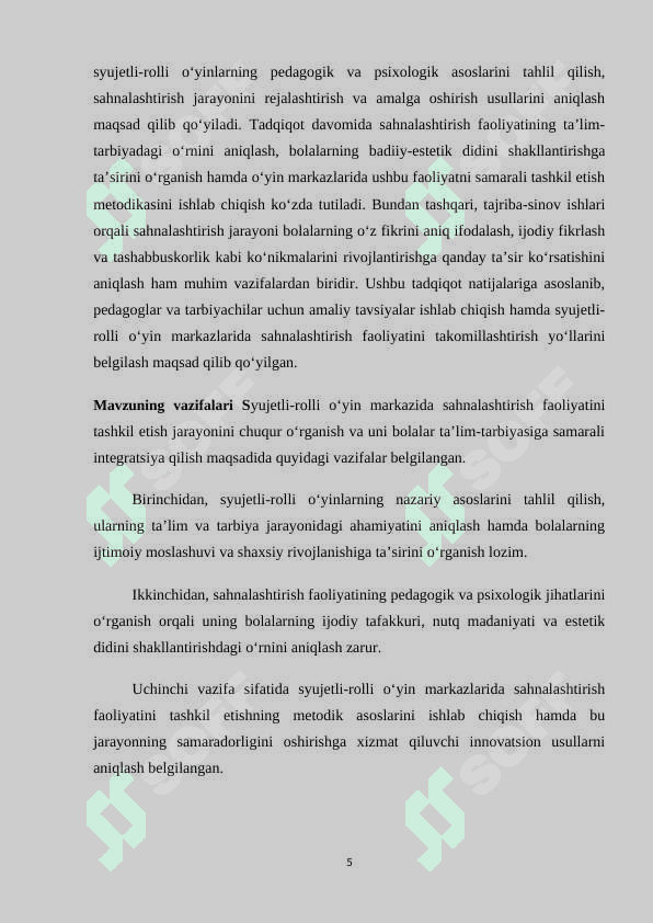 Syujetli-rolli òyinlar markazida sahnalashtirish faoliyatini tashkil etish 5