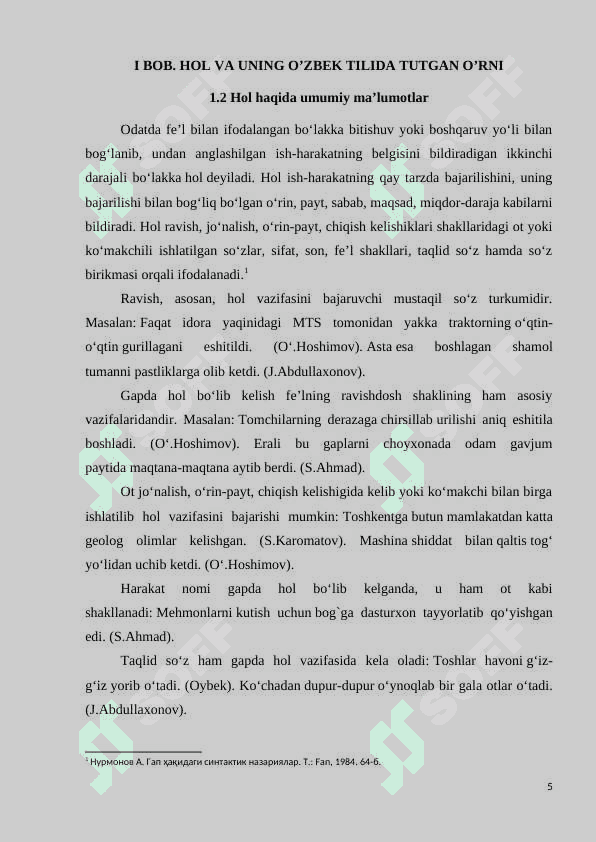 hol va uning o’zbek tilida tutgan o’rni 5