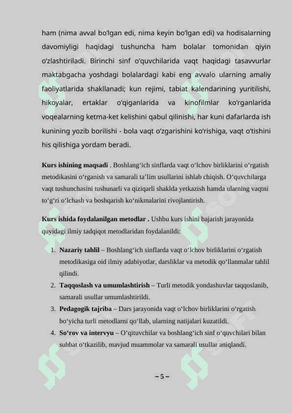 Boshlang'ich sinflarda  vaqt va uning  o'lchov birliklarini o'rgatish 5
