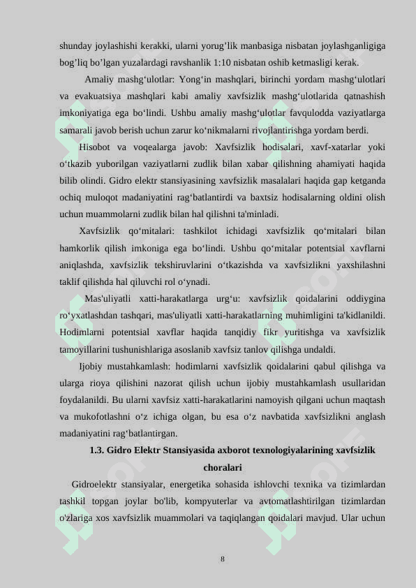 amaliyot hisobot Gidro Elektr Stansiyasi 8