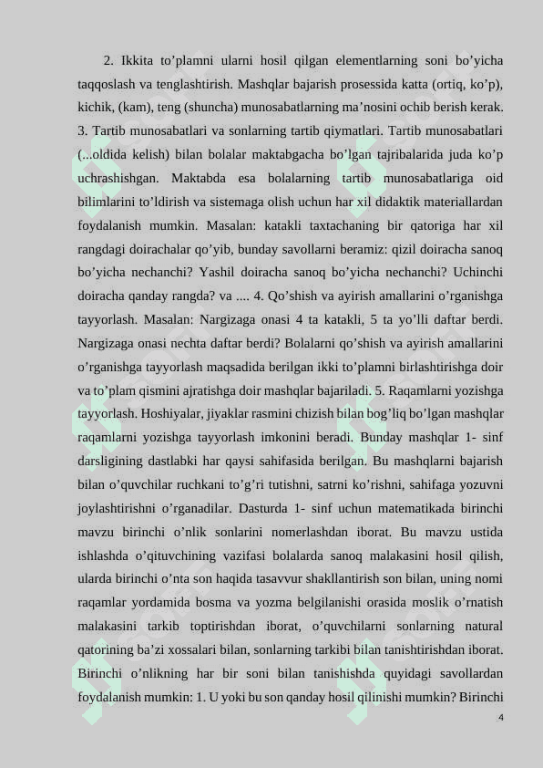 ming ichida va koʻp xonali nomanfiy butun sonlarni nomerlashga oʻrgatish metodikasi 4