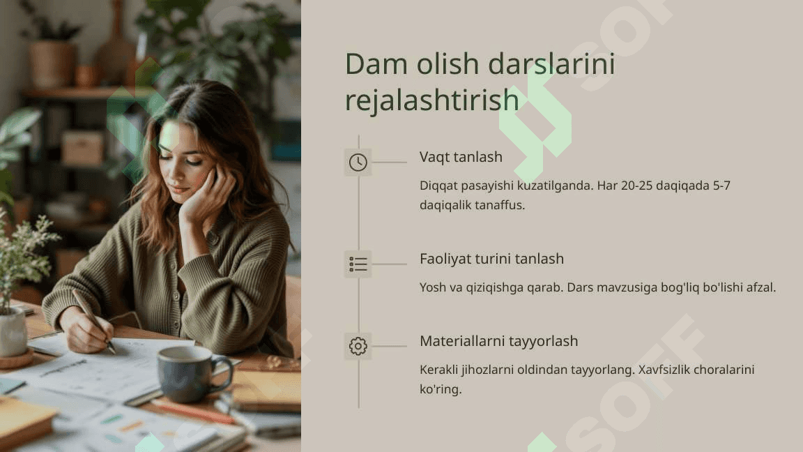 Savod o'rgatish darslarida dam olish darslarini tashkil etish 3