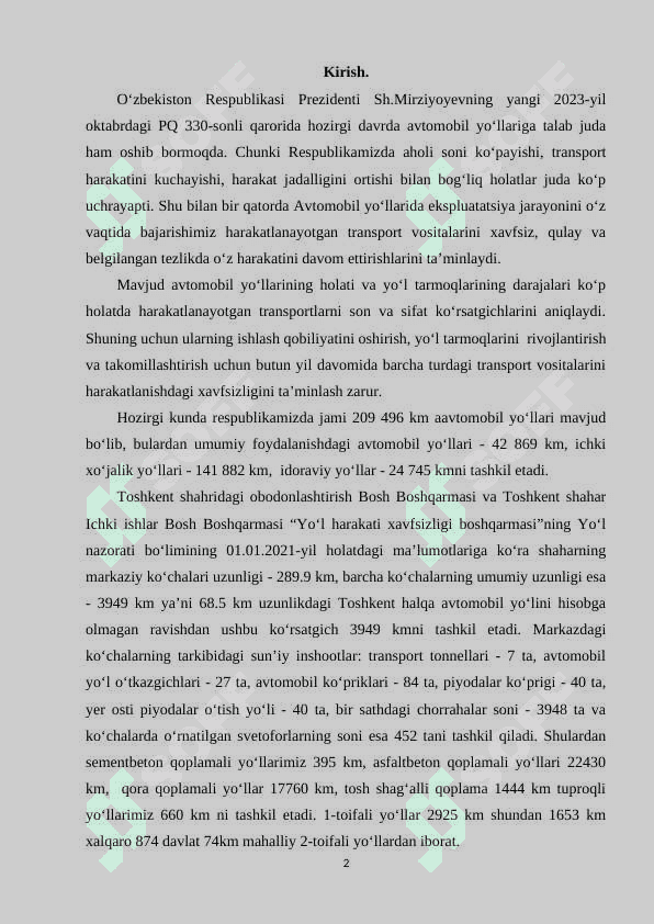 Avtomobil yo‘lining texnik-iqtisodiy va transport-ekspluatatsion ko‘rsatkichlari 2