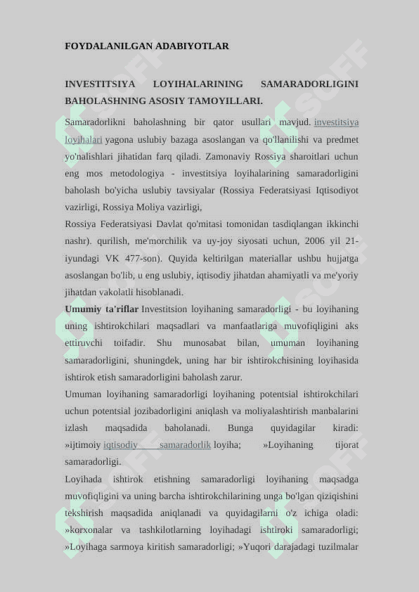 INVESTITSION LOYIHALAR VA ULAR SAMARADORLIGINI BAHOLASH YO’LLARI 2