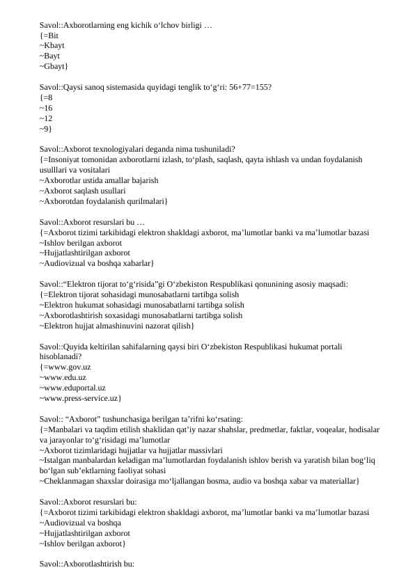 AKT dan 180 ta test javoblari bilan