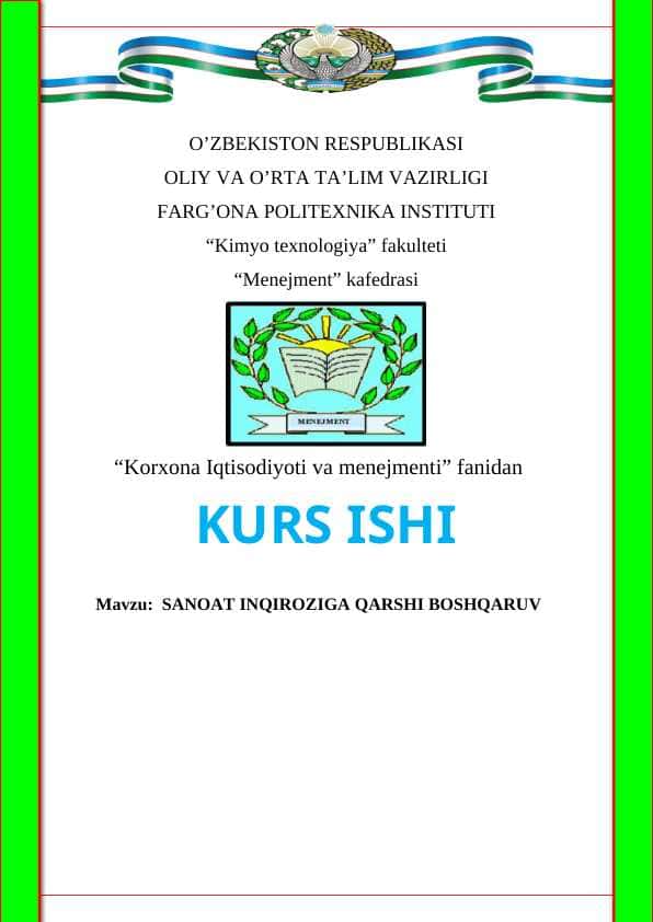 SANOAT INQIROZIGA QARSHI BOSHQARUV