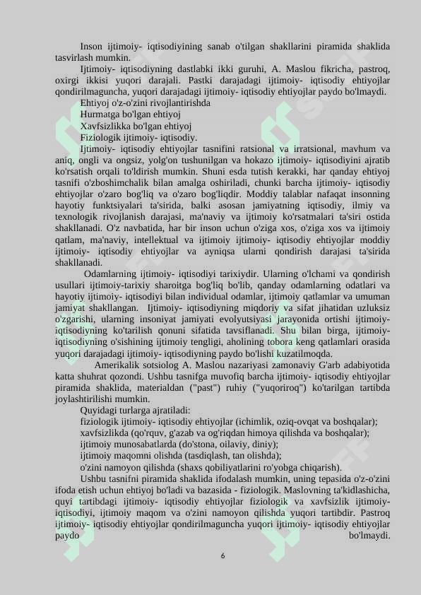 Ijtimoiy- iqtisodiy ehtiyojlarning mazmuni va ularning turkumlanishi 6