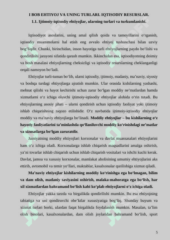 IJTIMOIY-IQTISODIY EHTIYOJLARNING MAZMUNI VA ULARNING TURKUMLANISHI 5