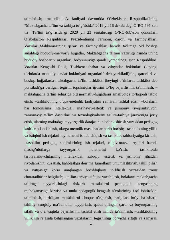 MAKTABGACHA TALIM TASHKILOTI USLUBCHISI FAOLIYATINI TAKOMILLASHTIRISH YO‘LLARI. 6