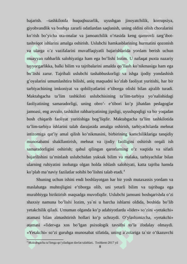 MAKTABGACHA TALIM TASHKILOTI USLUBCHISI FAOLIYATINI TAKOMILLASHTIRISH YO‘LLARI. 8
