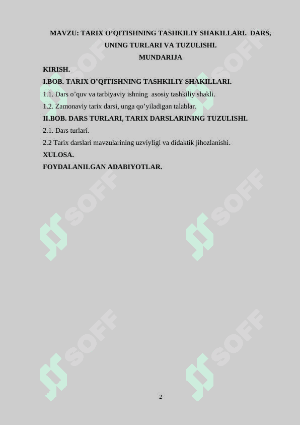 Tarix o’qitishning tashkiliy shakllari, dars uning turlari va tuzilishi 2
