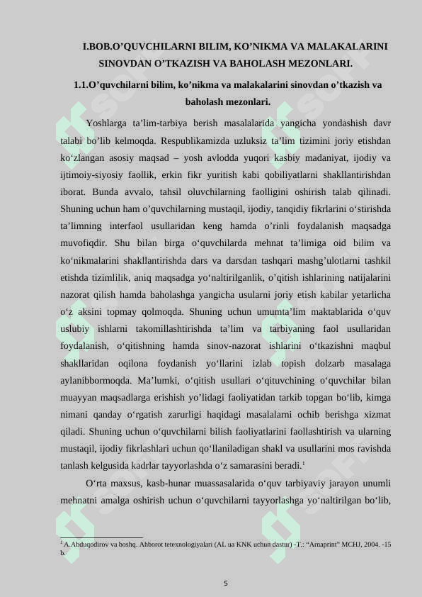 TARIX DARSLARIDA O’QUVCHILARNING BILIMINI TEKSHRISH VA BAHOLASH MEZONI 5