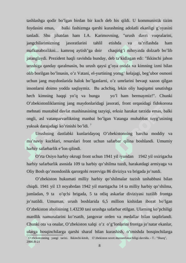 Ikkinchi jaxon urushi yillarida O’zbekistonda ijtimoiy hayot 8