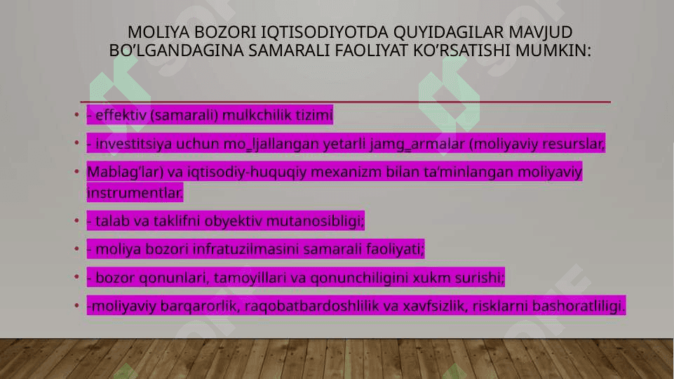 MOLIYA BOZORLARI 7