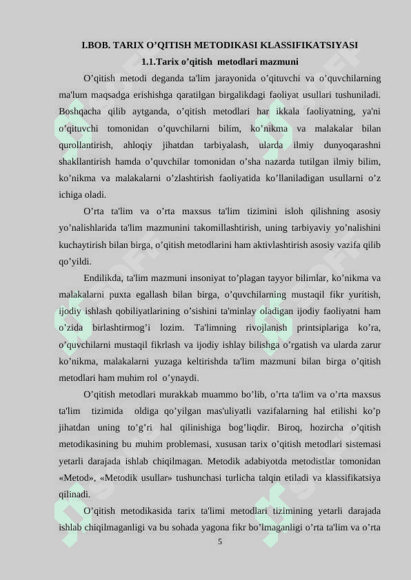 TARIX O’QITISH  METODIKASI KLASSIFIKATSIYASI 5