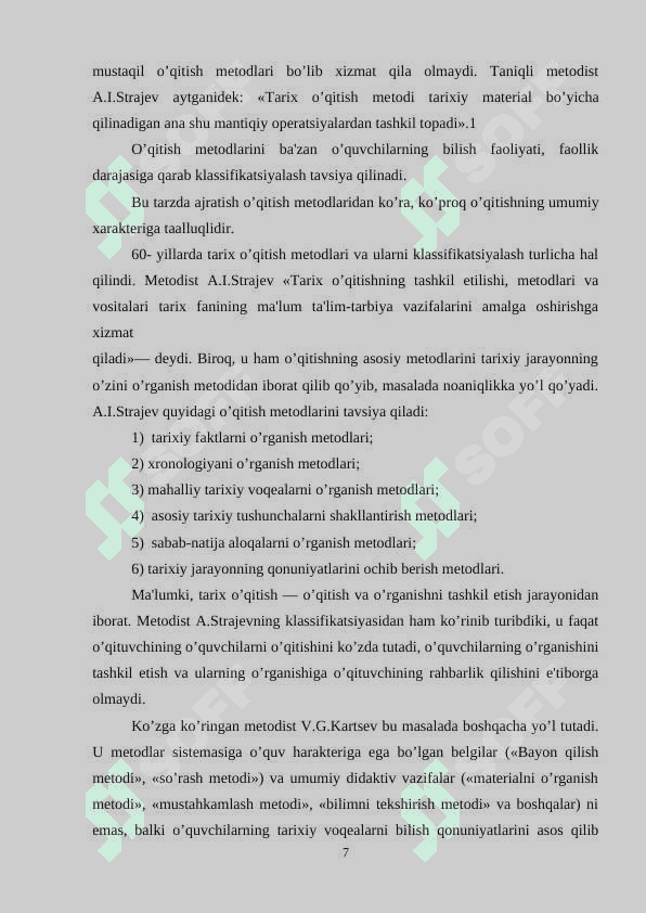 TARIX O’QITISH  METODIKASI KLASSIFIKATSIYASI 7