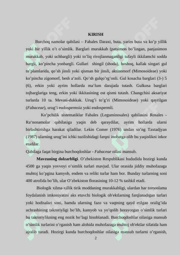 Burchoqdoshlar  (Fabaceae) oilasining asosiy turkum turlari va ularning amaliy ahamiyati 2