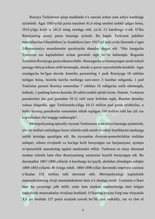TURKISTONNING PODSHO ROSSIYASINING TAYYOR MAHSULOTLAR BOZORIGA AYLANTIRILISHI 6