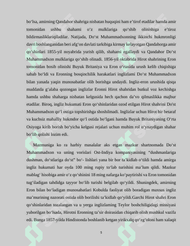 XIX ASRNING IKKINCHI YARIMIDA AFGʻONISTON VA QO’SHNI DAVLATLARDAGI SIYOSIY VOQEALAR 5