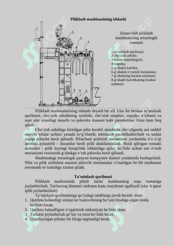 PILIK TAYYORLASH JARAYONI. PILIKLASH MASHINALARI. 2