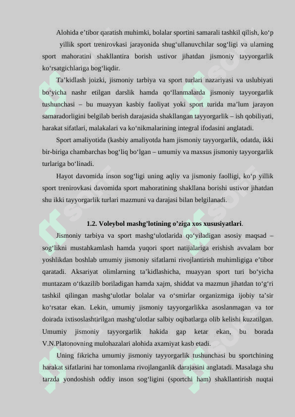 VOLEYBOL BO’YICHA  SPORT TO’GARAK  MASHG’ULOTLARINI TASHKIL  ETISH VA O’TKAZISH USULLARI 6