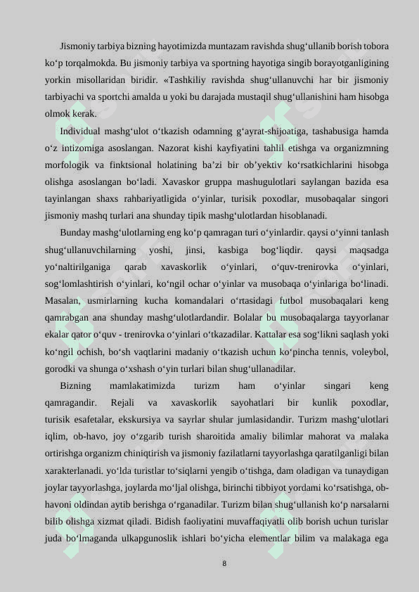 MAKTAB O’QUVCHILARIDA DARSDAN VA SINFDAN TASHQARI JISMONIY TARBIYANI TASHKIL ETISH METODLARI 8