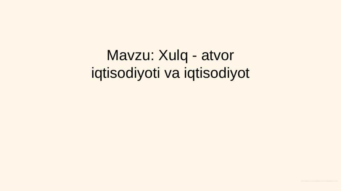Xulq-atvor iqtisodiyoti va iqtisodiyot