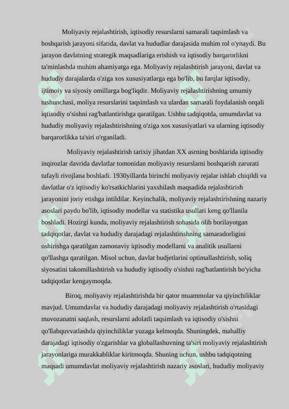Moliyaviy rejalashtirishning umumdavlat va hududiy darajalari va ularning o'ziga xos xususiyatlari 2