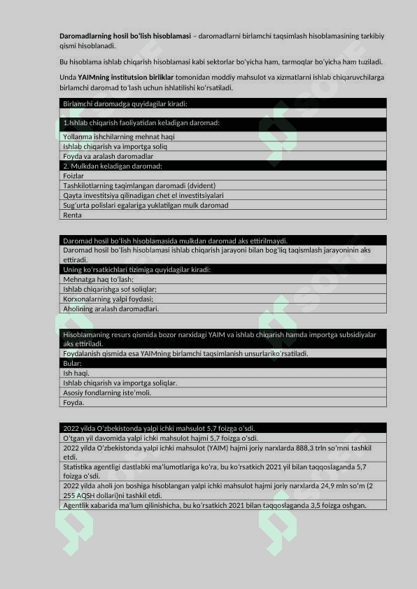 YALPI ICHKI MAHSULOT STATISTIKASI 2