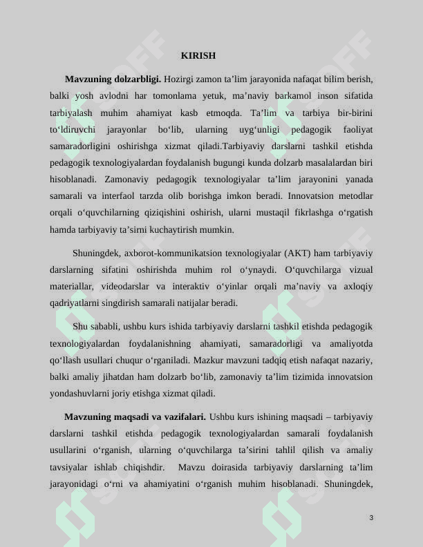 TARBIYAVIY DARSLARNI TASHKIL ETISHDA PEDAGOGIK TEXNOLOGIYALARDAN FOYDALANISH. 2