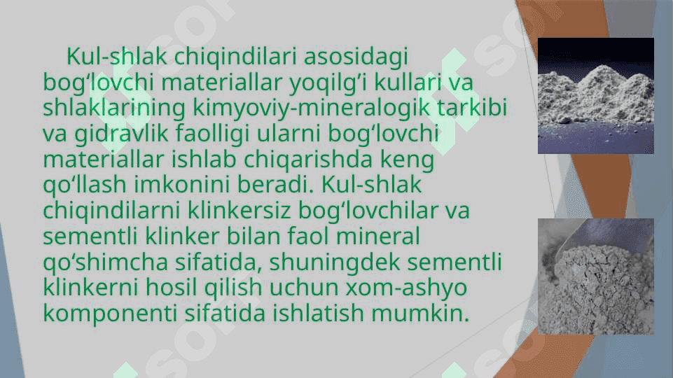 Kul-shlakli xom ashyolar asosida olinadigan bog‘lovchi materiallar 2