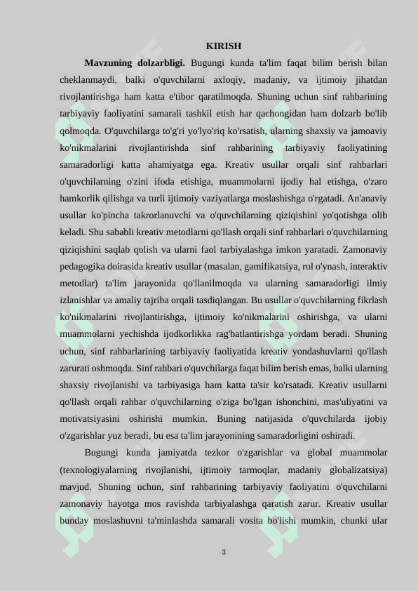 O’qituvchilar va Sinf rahbarining tarbiyaviy faoliyat samaradorligini oshirishning kreativ usullari. 3