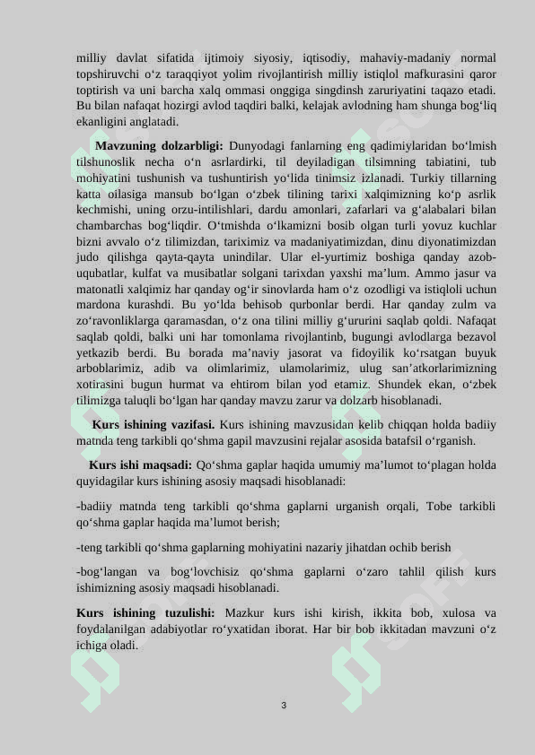 "Badiiy matnda tobe tarkibli qo‘shma gaplar" mavzusida KURS ISHI 3